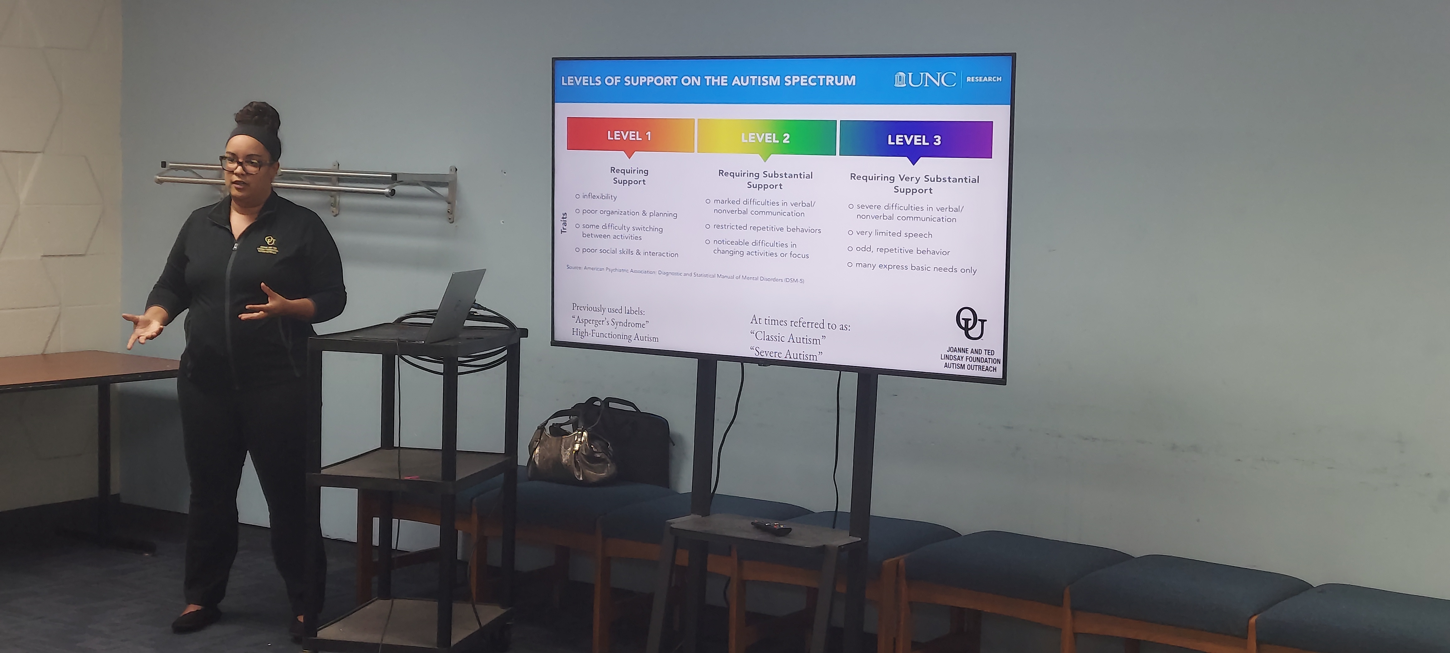 OUCARES-Presentations On Autism For Adults - Brittany Lynch, Outreach Coordinator, is presenting and showing information on the screen.