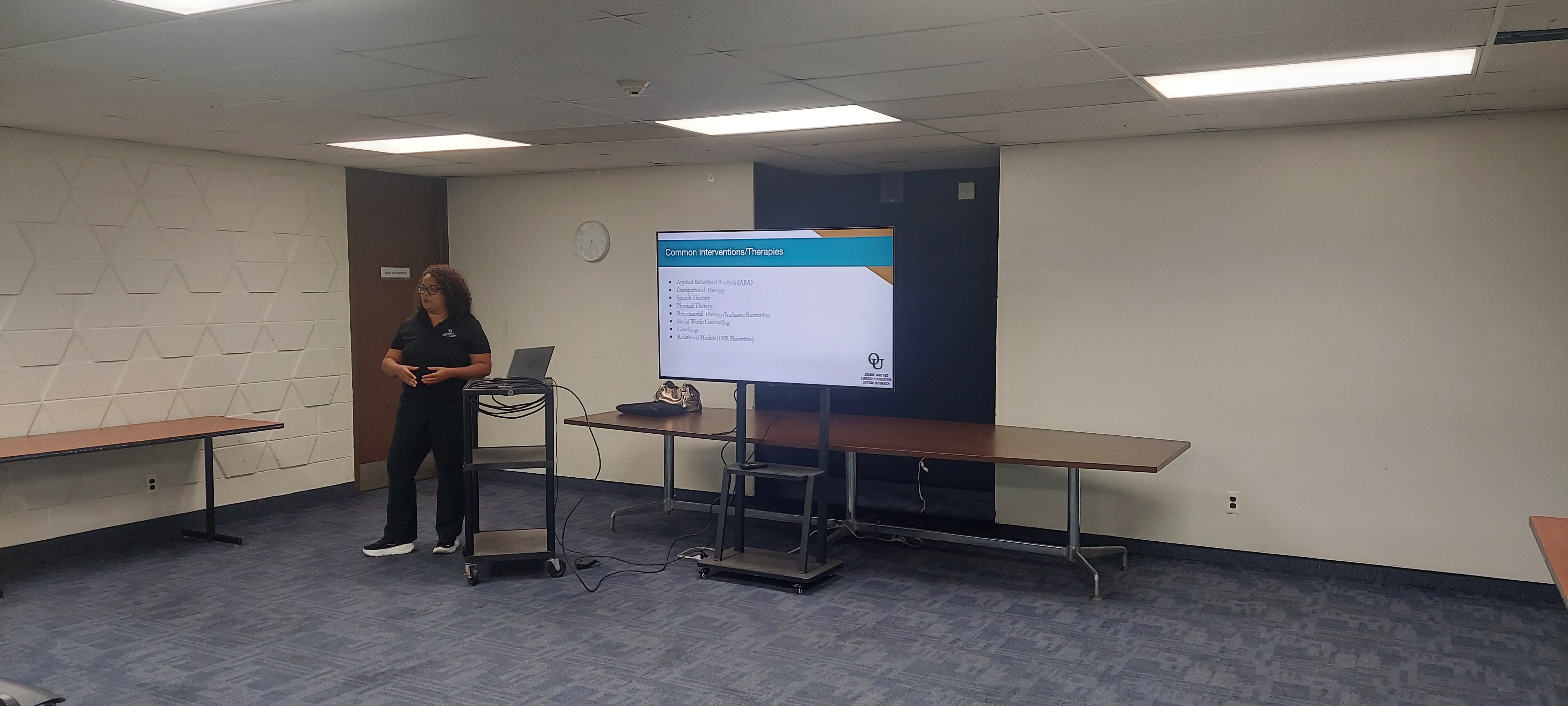 OUCARES-Presentations On Autism For Adults - Brittany Lynch, Outreach Coordinator, is presenting and showing information on the screen.